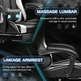 Homall Homall Gaming Chair, Video Game Chair with Footrest and Massage Lumbar Support, Ergonomic Computer Chair Height Adjustable with Swivel Seat and Headrest (White)