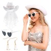 JeVenis Bride Cowgirl Hat With Veil, Bachelorette Cowboy Hat, Glasses,
