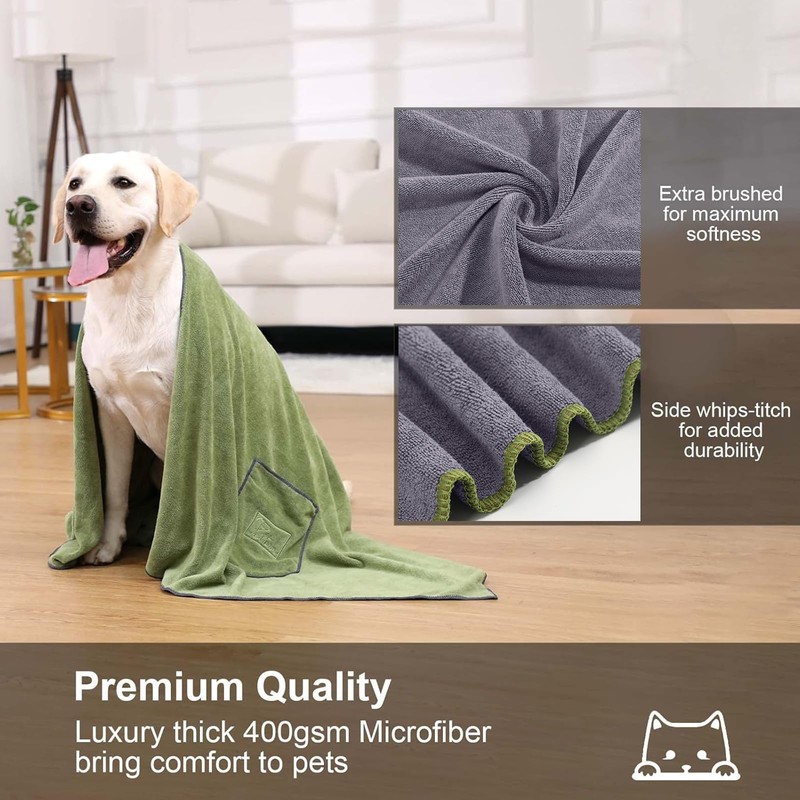 PETTOM Dog Towels for Drying Dogs 2 Pack Microfibre 90x50cm(35.43x19.69in)