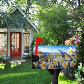 Dacawin Spring Flower Mailbox Covers Magnetic Spring Summer Bluebirds Daffodil Mailbox Post Cover Floral Bird Mailbox Wraps Blue Sky Mailbox Decor Waterproof for Garden Yard Standard Size 21x18 Inch