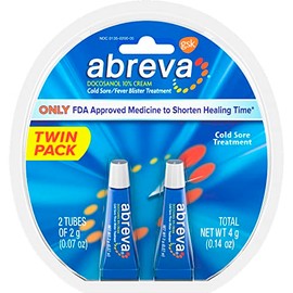 Abreva 10 Percent Docosanol Cold Sore Treatment, Treats Your Fever Blister in 2.5 Days - 0.07 oz Tube x 2