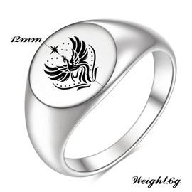 Rise From Ashes Phoenix Signet Ring for Women, Stainless Steel Geometric Pattern Ring, Incentive Ring Phoenix Fire Bird Ring Jewelry, Minimalist Oval Statement Ring (Silver 6)