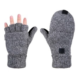 AOKAY Winter Gloves Fingerless Mittens Women's Fingerless Gloves Knitted Gloves with Foldable Fingertips, Vintage Grey