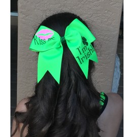 Kiss Me I'm Irish Green Shamrock Cheer Hair Bow | St. Patrick's Day Hair Bow