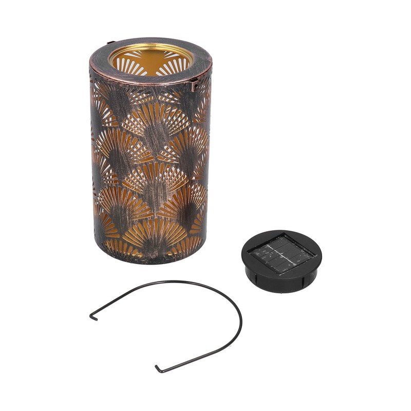 LED Solar Lantern Retro Iron Hollow Portable Warm Light Outdoor