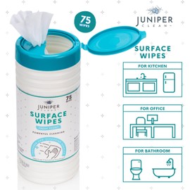 Juniper CLEAN 1 Pack Surface Cleaning Wipes Bleach Free, All-Purpose Cleaner for Bathroom, Kitchen, Office, 75 Count Canister, 7.5" x 7" Sheet, Fresh Scent, Lint Free & Durable