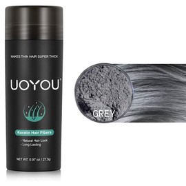 UOYOU GREY Hair Fibres for Thinning Hair 27.5g Bottle | Undetectable & Natural Keratin Hair Fibers Concealer for Hair Loss for Men and Women | Hair Building Fibres Powder [GREY]