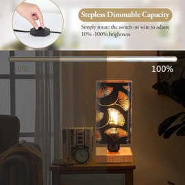 Table Lamp with Dimmer, Fully Dimmable Rotary Switch, Black Metal Shadow Table Lamp, Cool Night Light for Kids, Bedroom Nightstands Lamp, Lamp for Living Room End Tables LED Bulb Included