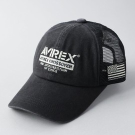Avilex Pigment Mesh Low Cap, Mesh Cap, Baseball Cap, Hat, Men's, 6 Panel Cap, Cotton Cap, Polo Cap, Full Cap, CROSS Black