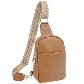 lifwimner Small Sling Bag for Women Vegan Leather Crossbody Fanny Packs Chest Bags With Guitar Strap(Camel Brown)