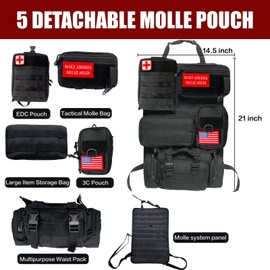 Tactical Car Seat Back Organizer,Tactical Molle Seat Back Organizer with 5 Detachable Molle Pouch,Velcro Label Can Be Removed,Universal Fits for Car Truck Jeep Vehicle