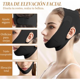 2PCS Faja Papada Facial Lifting Reutilizable, Fajas para Papada Mujer para Dormir, Correa Facial para V Lifting, Reductor de Papada con Banda Ajustable, Moldeador Facial Negro y Gris