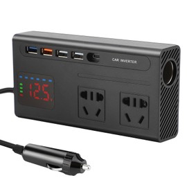 Versatile Power Inverter, 200 W Car Power Converter with Large Digital Display, Type-C Interface, Multiple Protection Functions, Compact and Portable