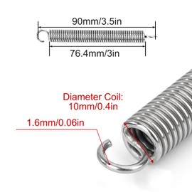 GUNGY Tension Springs with Hooks Stainless Steel Tension Spring Tension Spring 90 mm Outer Diameter 10 mm Wire Diameter 1.6 mm Hook Angle 90 Degree Maximum Tensile Force 7.9 kg 1.6 x 10 x 90 mm Pack