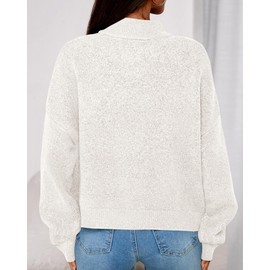 KIRUNDO Cardigan Sweaters for Women Fall Trendy Button Down Long Sleeve Mock Neck Open Front Loose Knit Jacket Outwear Coats(White, Medium)