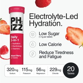 Phizz Electrolytes, Multivitamin & Hydration Tablets - 20 Effervescent Rehydration Electrolyte Tablets - 18 Vitamins & Minerals, Vitamin C, Vegan, Vegetarian & Low Calorie (Mixed Berry)