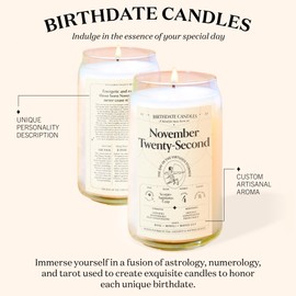 Birthdate Candles, November 22 - Sagittarius Zodiac Scented Candles Birthday Gift - Rose, Neroli & Water Lily Scent - All-Natural Soy & Coconut Wax, 60-80 Hour Burn Time - Made in USA