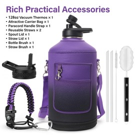 DYSANKY 1 Gallon Water Bottle Insulated | Thickened Stainless Steel Vacuum Metal Water Jug | Portable Sports Large for Gym and Hiking with Straw, Carrier Bag, Handle Strap | BPA-Free 128 oz
