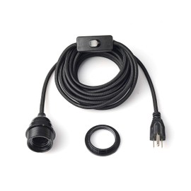 BRIGHTTIA Black Plug-in Swag Pendant Light Fixture - Lamp Shade Ready Hanging E26 Threaded Socket with 15 Feet Cord Set and in-Line Switch - Industrial Vintage DIY Lighting (BP0021-1KP)