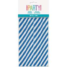 Stylish Royal Blue Striped Paper Straws - Perfect for Birthday Parties & Everyday Use - 40ct