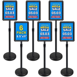 VAIIGO 6 Pack Sign Stand for Display - Adjustable 8.5x11 Inch Floor Standing Sign Holder, Pedestal Poster Stand for Vertical&Horizontal View, Indoor&Outdoor Use for Business, Mall, Restaurant - Black