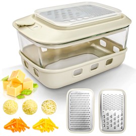COOK A FUTURE Cheese Grater with Container and Lid,Glass Food Storage Box with Silicone Sleeves,Hand Chopper Graters,for Ginger, Vegetables, Butter, Chocolate & Nutmeg,for Microwave, Dishwasher, Oven