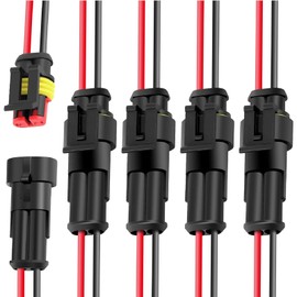 SensaBliss 5-Kit 2-Pin Waterproof Connector 20AWG Car Wire Connector Waterproof Coupler Wiring Connection Connector for Automotive Truck Marine Small Male Female Wire 2-Pole Coupler