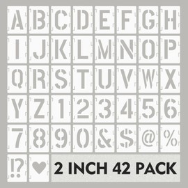2 Inch Letter Stencils, 42Pcs PET Letter Stencil for DIY Project Art Craft Spray Painting, Milky Translucent Reusable Stencils for Painting on Wood Wall Fabric Rock Sign