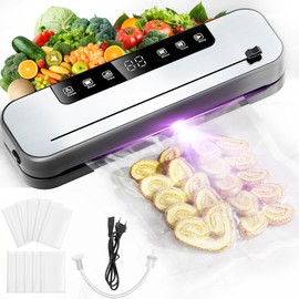 6-in-1 Vacuum Sealer Professional for Food with 50 Vacuum Bags and 1 Hose for Vacuum Containers, 75 Kpa Fully Automatic Sealing Device with Cutter and Digital Countdown