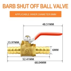 GASHER 3PCS 8mm Inch Heavy-Duty Brass Barb Ball Valve with 6PCS Clamps 90 Degree Operating Handle
