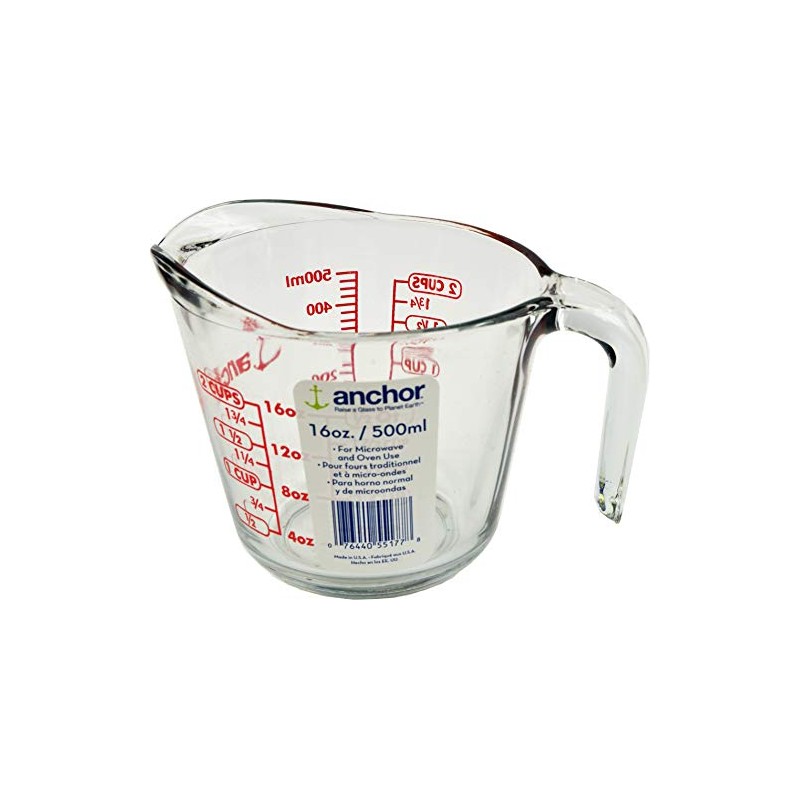 Anchor Hocking 2 Cup (16 Ounce) Glass Measuring Cup, clear
