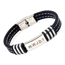 Stainless Steel Silicone WWJD Bracelet for Men Women What Would Jesus Do Reminder Bracelets Inspirational Gift for Him Her