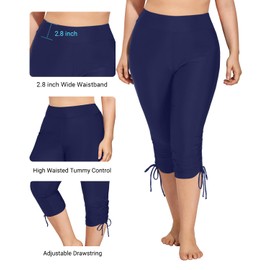 Holipick - Pantalones de natación para mujer, talla grande, con cordón, UPF50+, Azul marino, 24 Plus