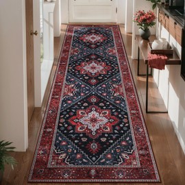 Ciicool Washable Vintage Runner Rug - 2'6" x 10' ft Hallway Carpet, Boho Low Pile Long Non Slip Soft Stair Runner Kitchen Carpet Indoor Oriental Throw for Living Room Bathroom Entry