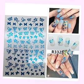 (Lot of 2 Sheets) Nail Stickers Waterproof DIY Decal Pink Rainbow Butterfly Type 332 Blue for Nails Design Nail Art Stickers Decals Supplies Manicure Tips Sticker Colorful for Nail Decorations