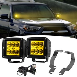 Wsays 2PCS LED Amber Light Pods & Ditch Hood Hinge LED Pod Mount Bracket w/Wiring Kit Compatible with Toyota 4Runner 2009-2023 Tundra 2007-2021