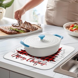 Christmas tree Dish Drying Mat, Highly Absorbent Microfiber Kitchen Counter Mat, Dish Drying Pad for Dishes, Utensils, Pots and Pans, Large 16" x 18"