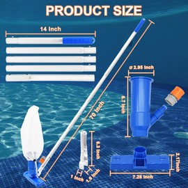Portable Handheld Pool Vacuum for Above Ground Pool - Upgraded Swimming Pool Jet Cleaner Underwater Vacuum Kit W/Brush with 5 Section Poles of 70", Small Vacuum for Spas, Ponds, Floors, Fountains