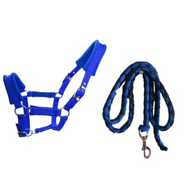 MORECP Horse Halter Set with Lead Rope,Padded, Adjustable Chin Strap & Padded Noseband - 1" Large, Blue-black-MP1132
