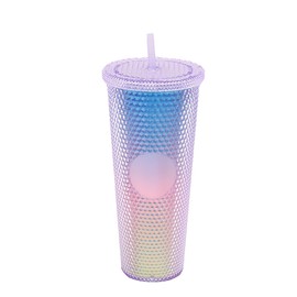 Floatdream Reusable Double-Walled Plastic Drinking Cup, 710 ml Drinking Cup with Straw and Lid, Drinking Cup, Suitable for Smoothies, Coffee, Juice and Other Cold Drinks