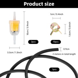 Petrol Hose Kit 2 Metre Diesel Hose Diameter 5 mm Diesel Hose 4 Pieces 6 mm / 8 mm Fuel Filter with 10 Pieces Hose Clips for Car Motorcycle Lawn Mower Scooter