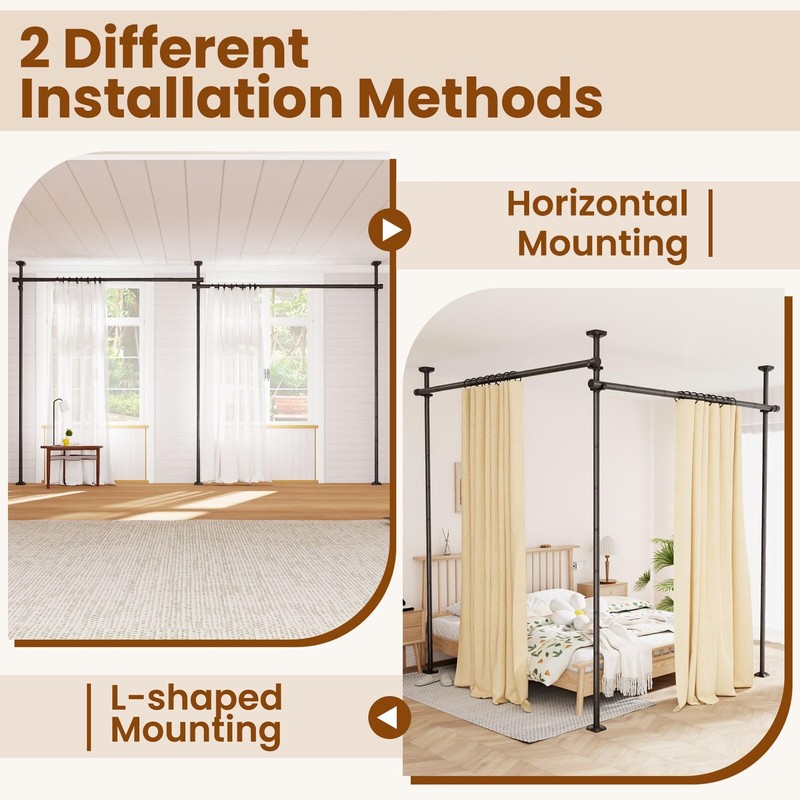 Bonpally Room Divider Curtain Rod, No Drilling Tension Rod for