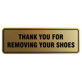 Cartel estándar Thank You For Removing Your Shoes para puerta o pared, dorado cepillado, pequeño
