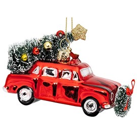 SIKORA BS567 Car with Christmas Tree Decoration Glass Figurine Christmas Tree Pendant