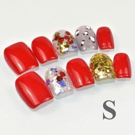 LIFOOST Handmade Nails Press On Cat Eye Glitter Red Soft Gel Press On Nails Short Reusable Fake Nails Kit for Autumn Winter, Ruby Size Small