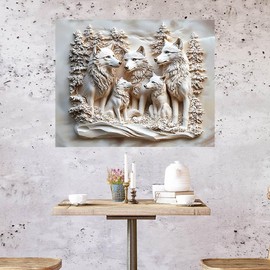SUPERDANT 3D Wall Sticker Wolves Wall Sticker Wolf Family of Mountains Wall Art Relief Wall Sticker DIY Vinyl Decor Art Decor Vinyl Wall Sticker for Bedroom Living Room