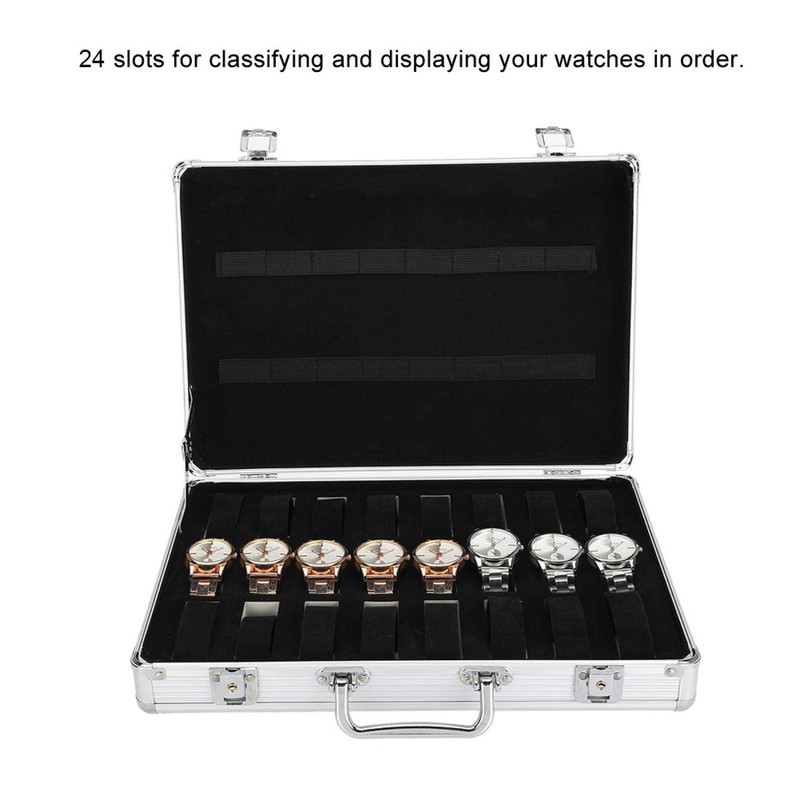 DAUERHAFT Watch Storage Box, 24 Grids Aluminum Alloy Suitcase Watch