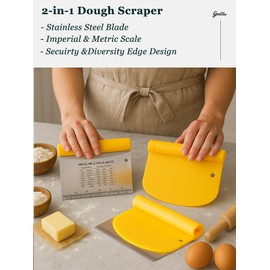 Dough Cutter and Bench Scraper Set, 2-in-1 Stainless Steel Baking Tool with Handle and Measurement Scale, Bench Chopper Kitchen Dough Scraper, for Bread, Pizza, Pastry