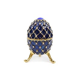 Trinket Jewelry Box with Clear Stones, Decorative Egg, Blue Egg 4 Inch
