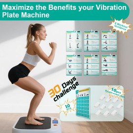 Vibration Plate Exercise Machine Poster - Upgraded 6 Workout Guidance & 10 Pcs Planner & 10 Pcs Double-Sided Clips, Comprehensive Whole Body Wave Vibrating Workout Chart